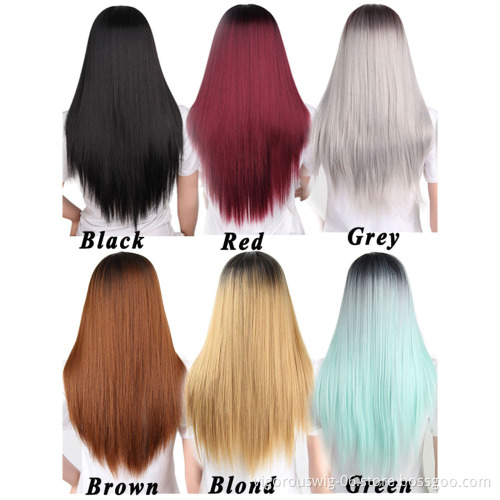 Vigorous Middle Part Straight Synthetic Wig Ombre Dark Root To Silver White Wig Heat Resistant Fiber Long Cosplay Wig For Women